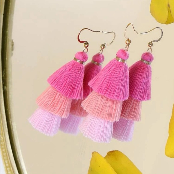 Teal tiered tassel drop earrings never worn - Picture 13 of 13